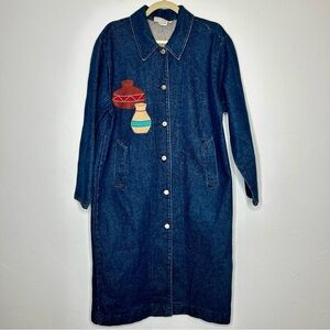 Vintage Lou Sehestedt Long Denim Southwest Mexico Jacket Size Medium Art to Wear
